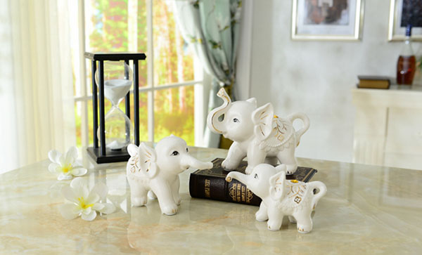 bộ voi sứ trắng 3 con dễ thương